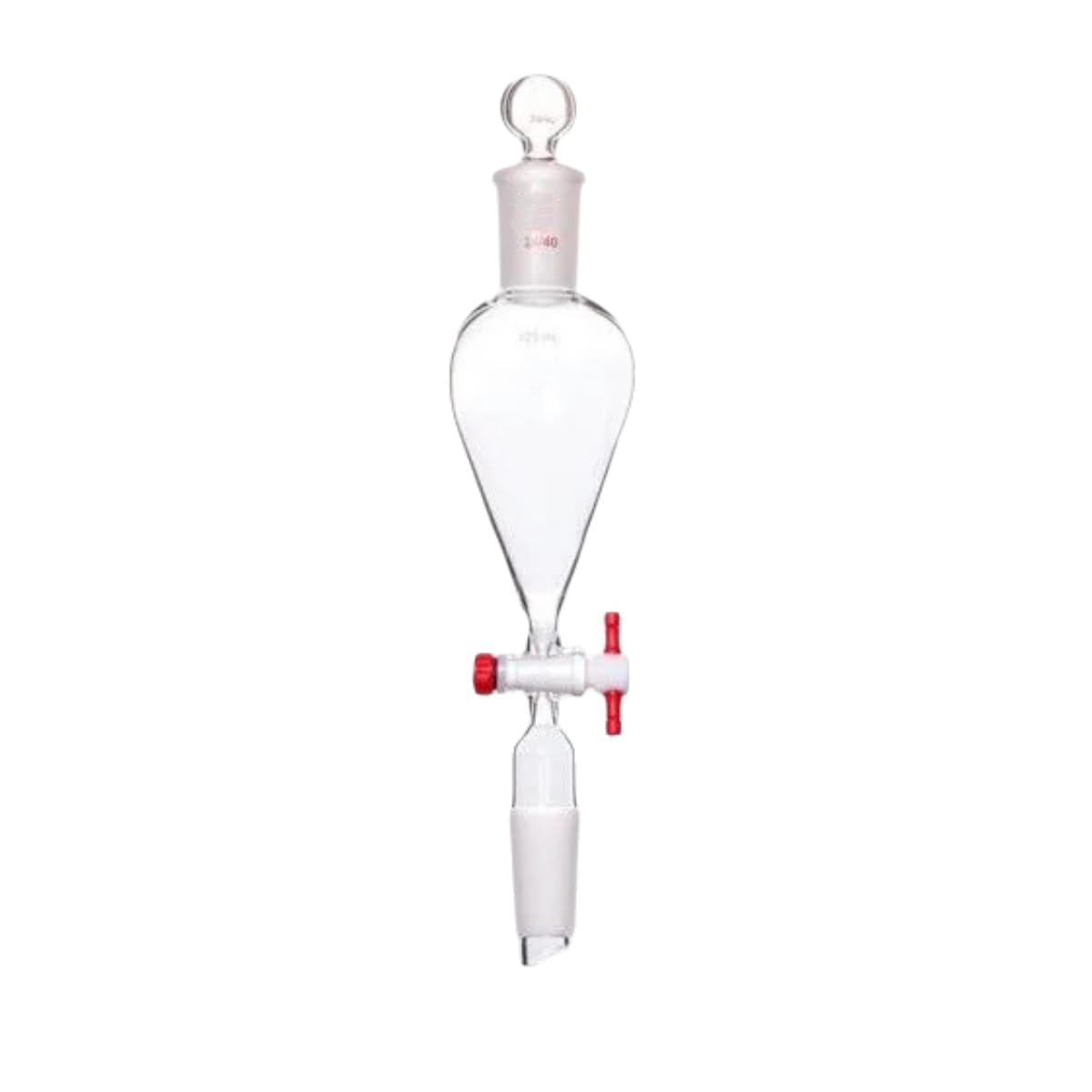 Embudo de separación de vidrio de borosilicato con junta 24/40 y llave de paso de PTFE (capacidad de 125 ml/250 ml, 1 unidad)(Glass Stopper 125ml)