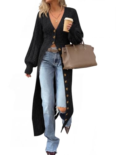 Image of Saodimallsu Womens Long Duster Cardigans Button Down Maxi Sweater Dress