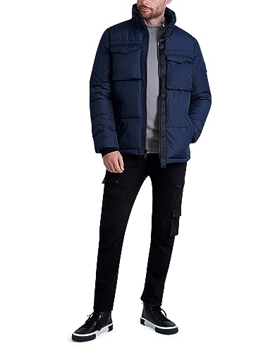 KARL LAGERFELD Men's Quilted Zip Out Hood Puffer Jacket
