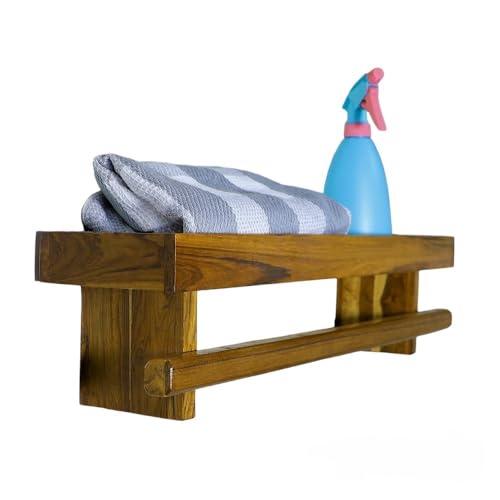 Image of TEAKWOODKART Decor Teakwood Make Towel Holder Rack for Bathroom, Wooden Towel Hanger |Towel Hanger for Kitchen /Living Room /Bedroom Towel Holder Rack for Kitchen BT006