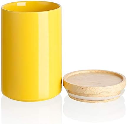 SWEEJAR Kitchen Canisters Ceramic Food Storage Jar, Stackable Containers with Airtight Seal Wooden Lid for Serving Ground Coffee, Tea, Sugar, Salt and More - 28OZ (Yellow)