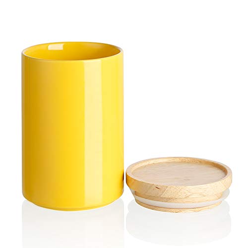 SWEEJAR Kitchen Canisters Ceramic Food Storage Jar, Stackable Containers with Airtight Seal Wooden Lid for Serving Ground Coffee, Tea, Sugar, Salt and More - 28OZ (Yellow)