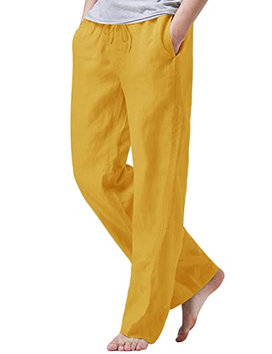 Image of iWoo Linen Pants Men Casual 2025 Summer Beach Elastic Drawstring Waist Yoga Pants Travel Baggy Work Pant Pajama