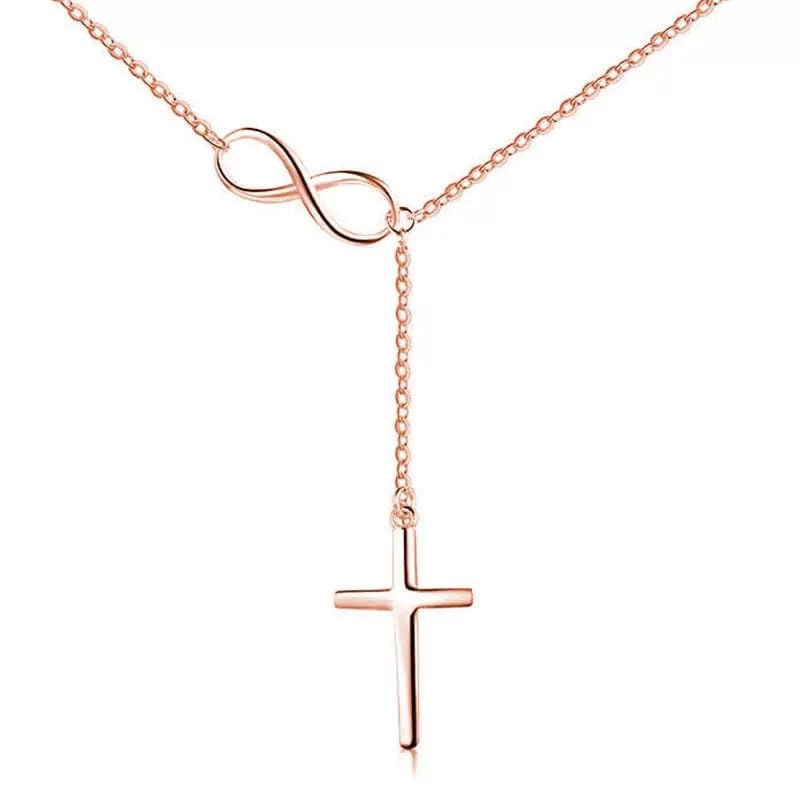 StyleJella Trendy Women's Cross Necklace - 14K Dainty Rose Gold/Gold/Silver Plated Infinity Cross Pendant Charm Choker with Drop Dangle Chain,