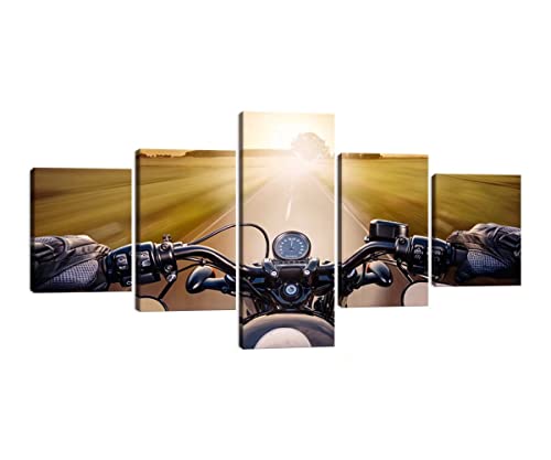 Hjl Art, Motor Art-28, 60 Inches Wx32 Inches H Motorcycle Wall Art Canvas Paintings -A Man Ride Motorbike On Road Landscape -Motorcycle Posters Print Artwork Wall Decor For Bedroom Garage Home Decorations Framed Ready To Hang #TOP20