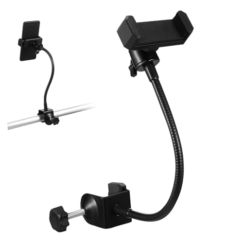 Levemolo 1 Set Phone Mount for Mic Stand Flexible Gooseneck Holder Grip Sturdy Metal Construction for Live Streaming Recording and Video Watching