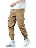 HOTake Cargo Sweatpants for Men Elastic Waist Drawsring Chino Pants Work Pants for Men with Pockets Khaki Medium