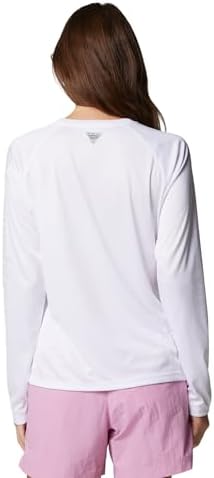 Columbia Womens PFG Tidal Tee II Long Sleeve Sun Protection Shirt, White/Cirrus Grey Logo, Large - 1