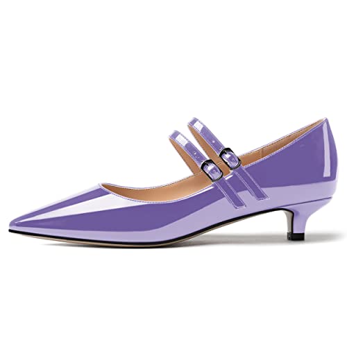 MERRORI Women's Solid Evening Slip On Adjustable Strap Dress Pointed Toe Patent Kitten Low Heel Pumps Shoes 1.5 Inch2