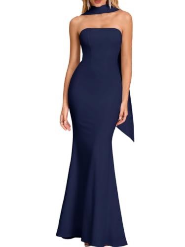 Image of Auraxe 2026 Women's Bodycon Formal Maxi Dresses Elegant Tube Summer Wedding Guest Cocktail Party Dress with Scarf