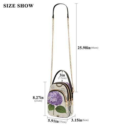 Purple Hydrangea Flower Leaves Single Shoulder Purse Women Quilted Phone Purse Chain Strap Handbag Cute Zipper Lady Crossbody Bag3