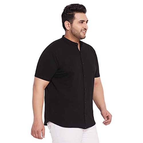 Image of WILD WEST Mens Plus Size Mandarin Collar Black Colour All Over Solid Half Sleeve Shirt for Men (A)