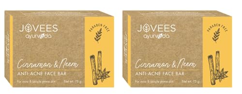 Image of Jovees Herbal Cinnamon & Neem Anti Acne Face Bar Soap For Acne & Blemishes Skin | Specially Formulated for Oily Skin | Unclogs Pores, Effective Cleansing without causing Dryness or Irritation 75G (Pack of 2)