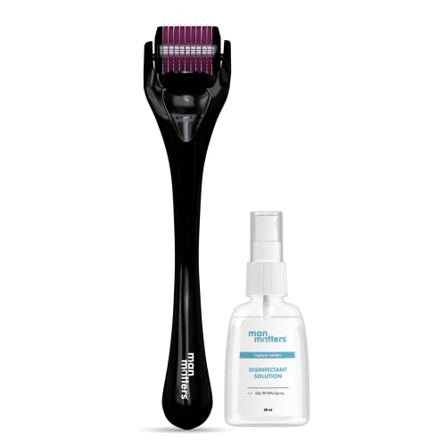 Image of Man Matters 1.00 mm Derma Roller with Disinfectant | With 540 Titanium Alloy Needles | Promotes Beard & Hair Growth & Reduces Acne Scars | Safe & Effective to Use