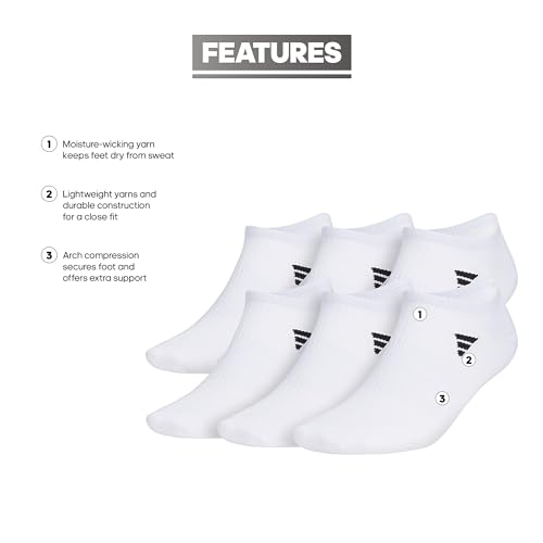 adidas Men's Superlite No Show Socks with Arch Compression, Athletic, Durable, Lightweight, Breathable, 6-Pack2