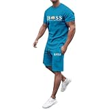 Vhersily Tuta Uomo Completa Estivi 2 Pezzi Tute Cotton Tee Shirt a Manica Corta e Pantaloncino con Tasche Coulisse Set Ginnastica Traspirante Casual Streetwear per Trekking e Jogging Palestra Fitness