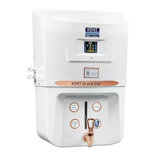 Image of KENT Grand Star RO Water Purifier | RO+UV+UF+Alkaline+Copper+TDS Control+UV LED Tank | .0001 Micron RO Membrane | Auto Flush Feature | 9L Tank | 20 LPH | Ideal for Borewell /Tanker /Municipal Water