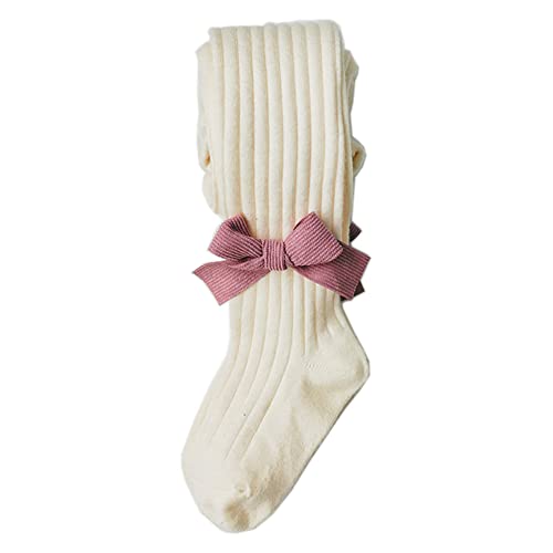 CUTIECLUB Collants d'hiver à pied en cachemire doux et chaud avec nœud pour enfants et filles, beige, 6-8 ans Cover