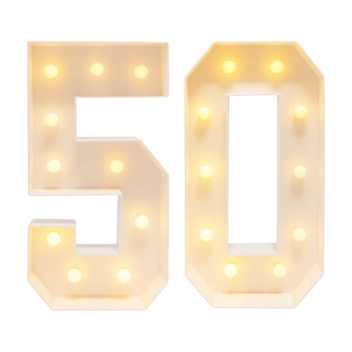 Letras luminosas grandes para 50 cumpleaños, decoración de fiestas, 100 cm, números luminosos, lámpara LED de 2000 – 3000 K, luz blanca cálida, para fiestas de cumpleaños, aniversarios, celebraciones