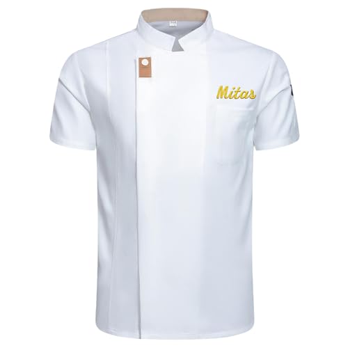 Veste de Chef Personnalisée avec Broderie Texte, Veste Cuisine Homme et Femme à Manches Courtes, Uniforme Professionnel Respirant pour Restauration et...