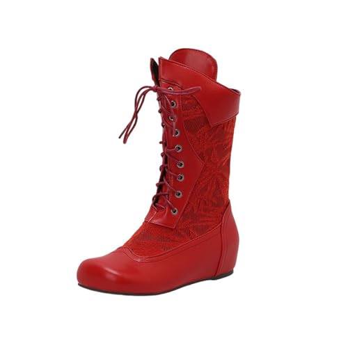 Bottes d'hiver mi-longues femme rouge 39.5 | Bout rond et lacets