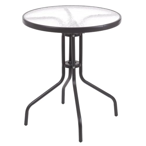 LOLAhome Mesa de jardín Redonda Trivia de Cristal y Acero Color Gris Antracita de Ø 60 cm