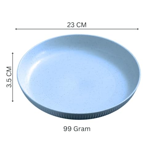 Image of Wheat Straw Dinner Plate Set, Eco-Friendly Dinner Set Round Serving Plate, Dishwasher & Microwave Safe - Perfect for Dinner Dishes Deep Plates Easy to Clean (Blue - 4pcs, Medium)