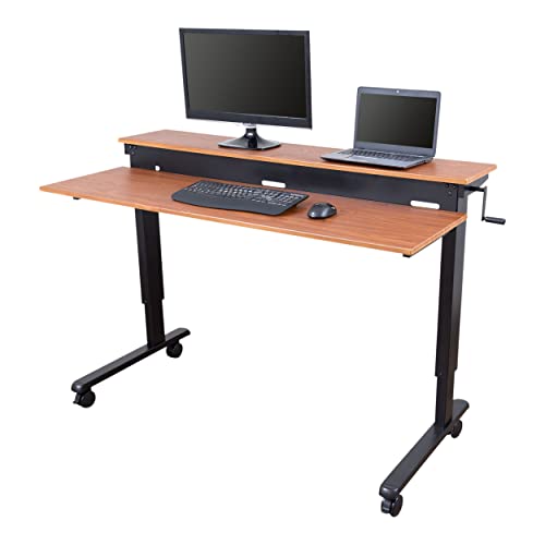 S STAND UP DESK STORE Stehpult mit Kurbel, verstellbar, 2-stöckig, mit robustem Stahlrahmen (schwarzer Rahmen/Teak-Oberseite, 152,4 cm breit) Cover