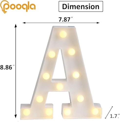 Image of Pooqla LED Light Up Letters, Warm White and Colorful Lighted Marquee Letters with Remote, Lighted Letter for Party Birthday Decorations, Gift for Girls Boys Night Light, Wedding Home Decor, Letter A