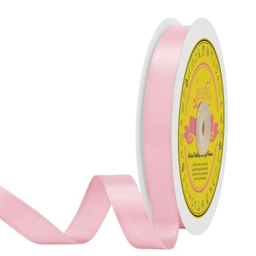 Image of Double Face Light Pink Satin Ribbon 5 /8 inch X 50 Yards Polyester Light Pink Ribbon for Gift Wrapping Very Suitable for Weddings Party Invitation Decorations and More