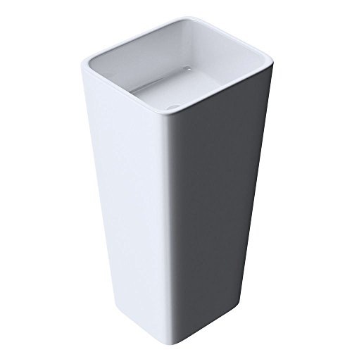 Image of Durovin Bathrooms Luxurious Stone Resin Pedestal Basin - Rectangular Freestanding Sink - Includes Push Pop Up Waste Plug PU06 + Square Bottle Trap S06