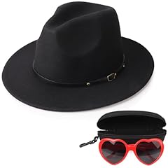 01 Set: Felt Fedora Black + Heart Eyeglasses + Eyeglass Case