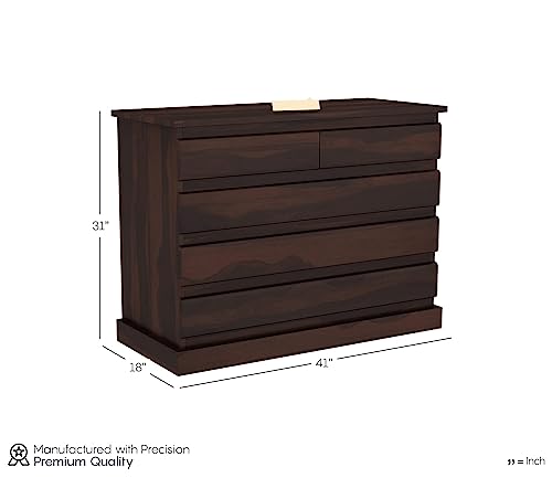 Image of Sheesham Wooden Chest of Drawers for Living Room with 5 Drawer - Solid Wood Chest of Drawers Wooden Drawer Cabinet Chest of Drawer for Bedroom Storage Cabinet (Elijah)
