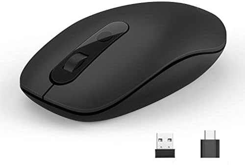 Type C Wireless Mouse, 2.4G USB C Optical Silent Mouse, Dual Mode Ergonomic Mouse with Nano USB and Type C Receiver Compatible with Notebook, Computer, Laptop, MacBook and All Type C Device (Black)