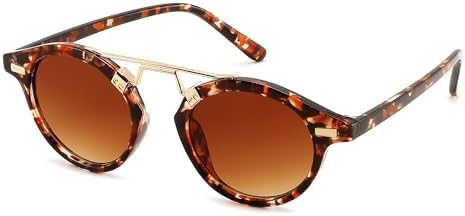 FEISEDY Retro Round Metal Brow Sunglasses for Women, UV400 Protection Double Bridge Vint...