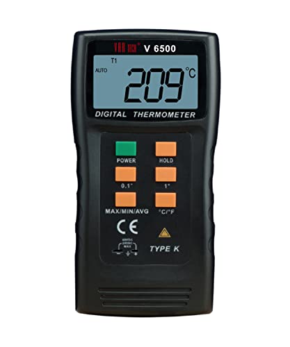 Image of VAR TECH Digital thermometer V 6500 K type thermocouple -150 C to 1300 C industrial use with Rod type and bead type probe Data hold Min /Max /Avg Auto power off, Accurate Temperature measurment