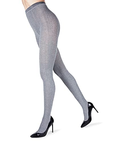 Memoi Toronto Cable Sweater Cotton Blend Tights Dark Gray Heather Small/Medium #TOP5
