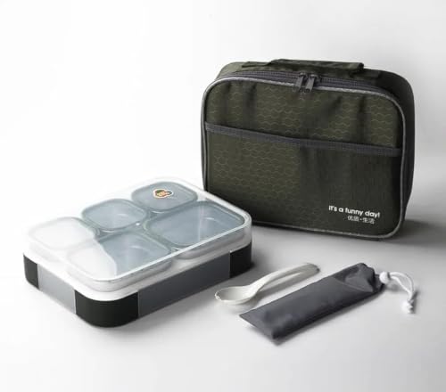 SCHOLARLY Bento Style Lunch Box for Adult Kids Portable Snacks Box with Bag Stainless Steel 5 Compartments Sealed Leakproof Containers for Office, School Use (Multicolor) - Image 6