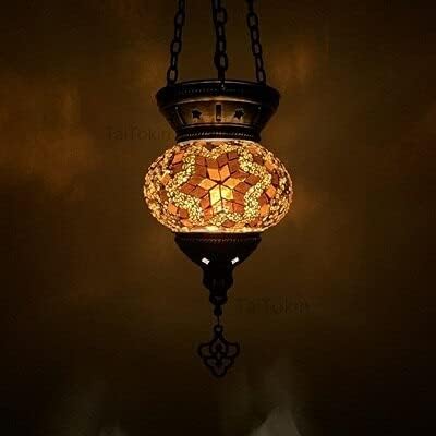 Turkish Mosaic Pendant Lamp Vintage Art Deco Handcrafted lamparas de mesa Mosaic Glass Romantic Light lamparas con mosaicos (Body Color  RSN) (SC)
