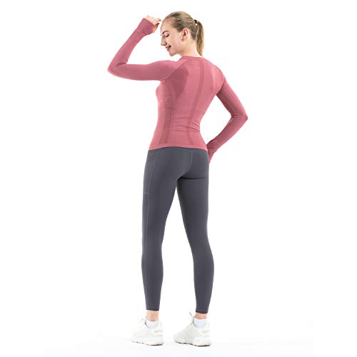 Image of MathCat Seamless Workout Shirts for Women Long Sleeve Yoga Tops Sports Running Shirt Breathable Athletic Top Slim Fit XS-XL