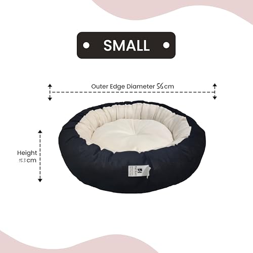 Image of Small Size Dog Bed for Small Size Dogs, Puppies, Kitten and cat Bed Velvet Fabric Dual Color Black-Cream Anti Skid Bottom Washable Export Quality Pet Bed