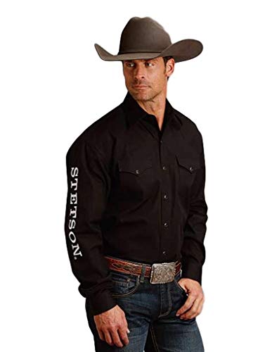 Stetson Men's White Solid Logo Long Sleeve Western Shirt - 11-001-0489-0025