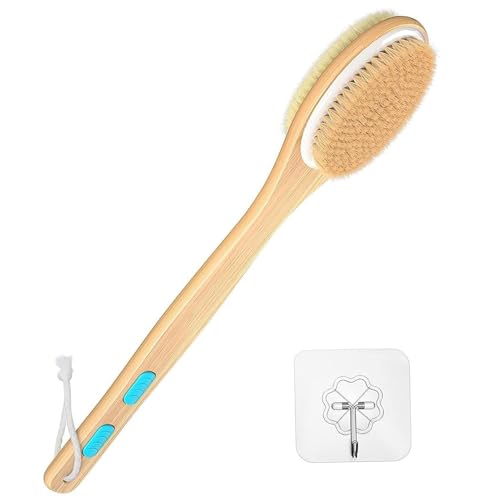 Yoodeet Rückenbürste Badebürste Mit Langem Stiel Körperbürste Zurück Scrubber für Dusche Langgriff Doppelseitige Duschbürste mit weichen und steifen Borsten Body Exfoliator