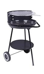Barbecue Rotondo BBQ con Ruote Empotec da Esterno Griglia 37cm Cromata Regolabile 4 altezze Maniglia Grande Piano Inferiore 3 Gambe Ripiano D'Appoggio Cottura Grill Paravento Alto 70cm
