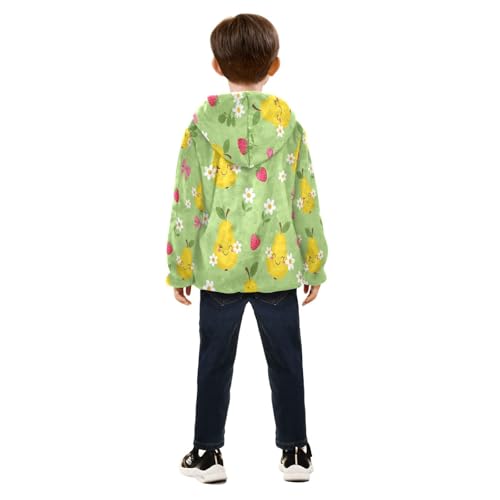 Fruit Floral Bow Background Toddler Fleece Jacket Girl Boys Hooded Fleece Jacket Coat Warm Outwear Zip-up 3-10T4