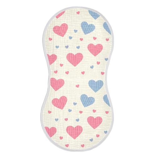 Baby Burp Cloths, Soft Absorbent Burping Cloths for Babies, Cotton Milk Spit Up Rags, Large Size for Newborns, Baby Boys and Girls (Striped Heart Cream)