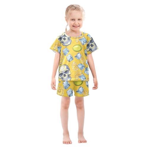 ALAZA Sugar Skull Lemon Yellow Pajamas Short Sleeve 2 Piece Sleepwear Top and Bottom Pajama Set Unisex3