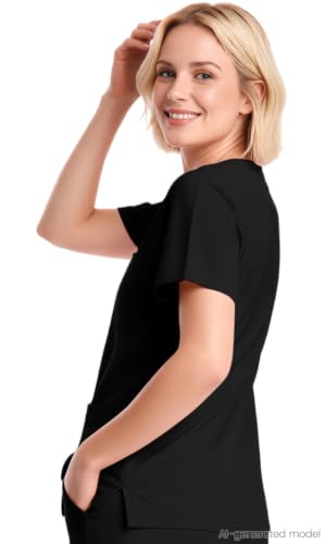 Image of V-Neck Scrub Tops for Women, Stretch 4-Pocket Nurse Uniform