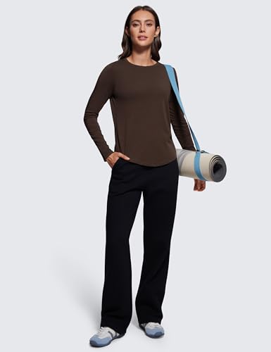 CRZ YOGA Pima Cotton Workout Long Sleeve Shirts for Women Athletic Crewneck Yoga Casual Tops Plain T-Shirt3