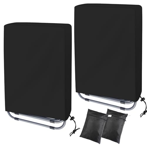 Klappstühle Schutzhülle, 2er Gartenstühle Abdeckung Oxford Abdeckhaube Winddicht, Anti-UV, Staubdicht für Gartenmöbel Deckchair Klappstuhl mit Aufbewahrungstasche (Schwarz)